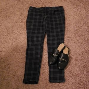 Blue and Green Plaid Skinny Jeans